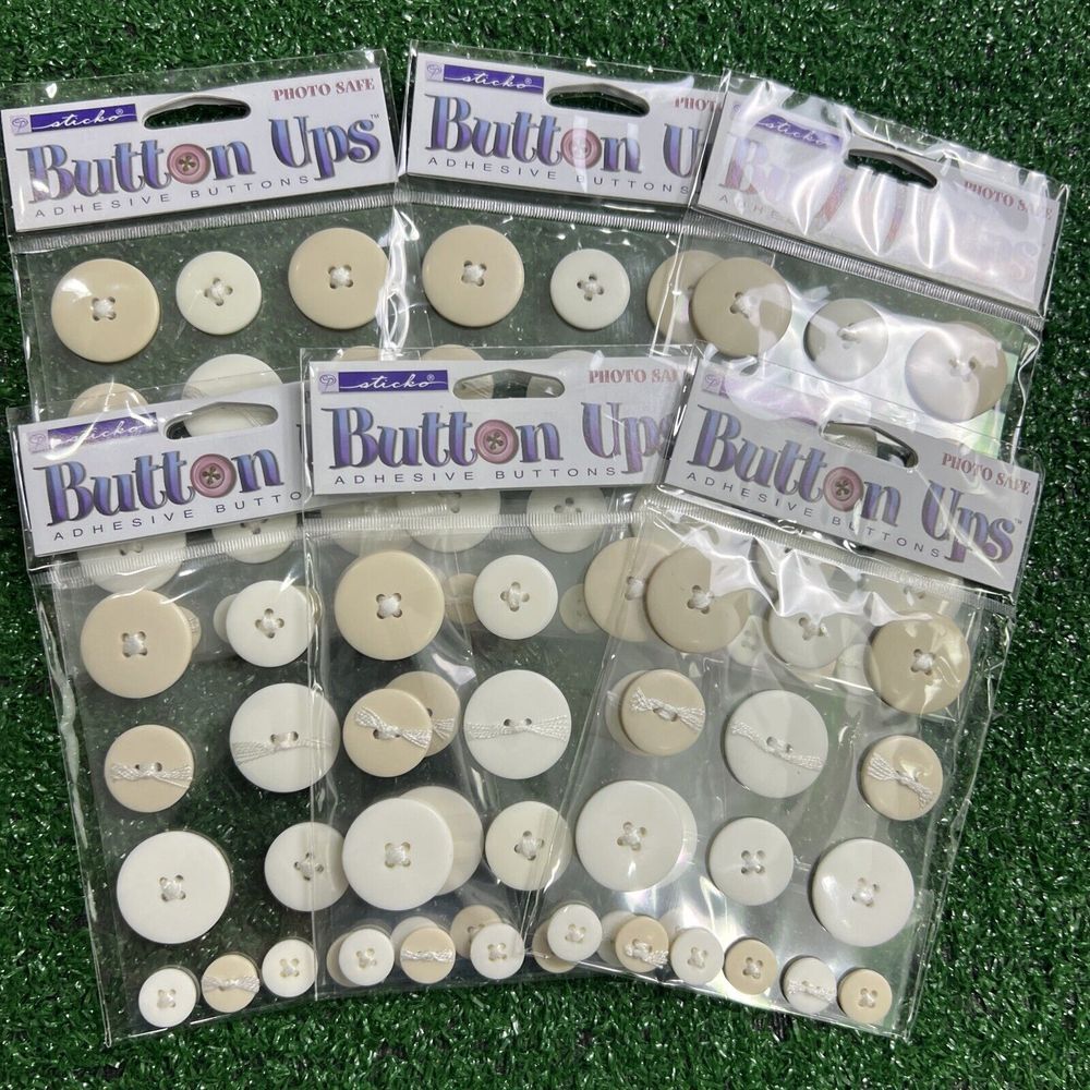Sticko 3D Button Ups Adhesive Buttons Lot Of 6 Sealed Packages White Beige New - Picture 2 of 9